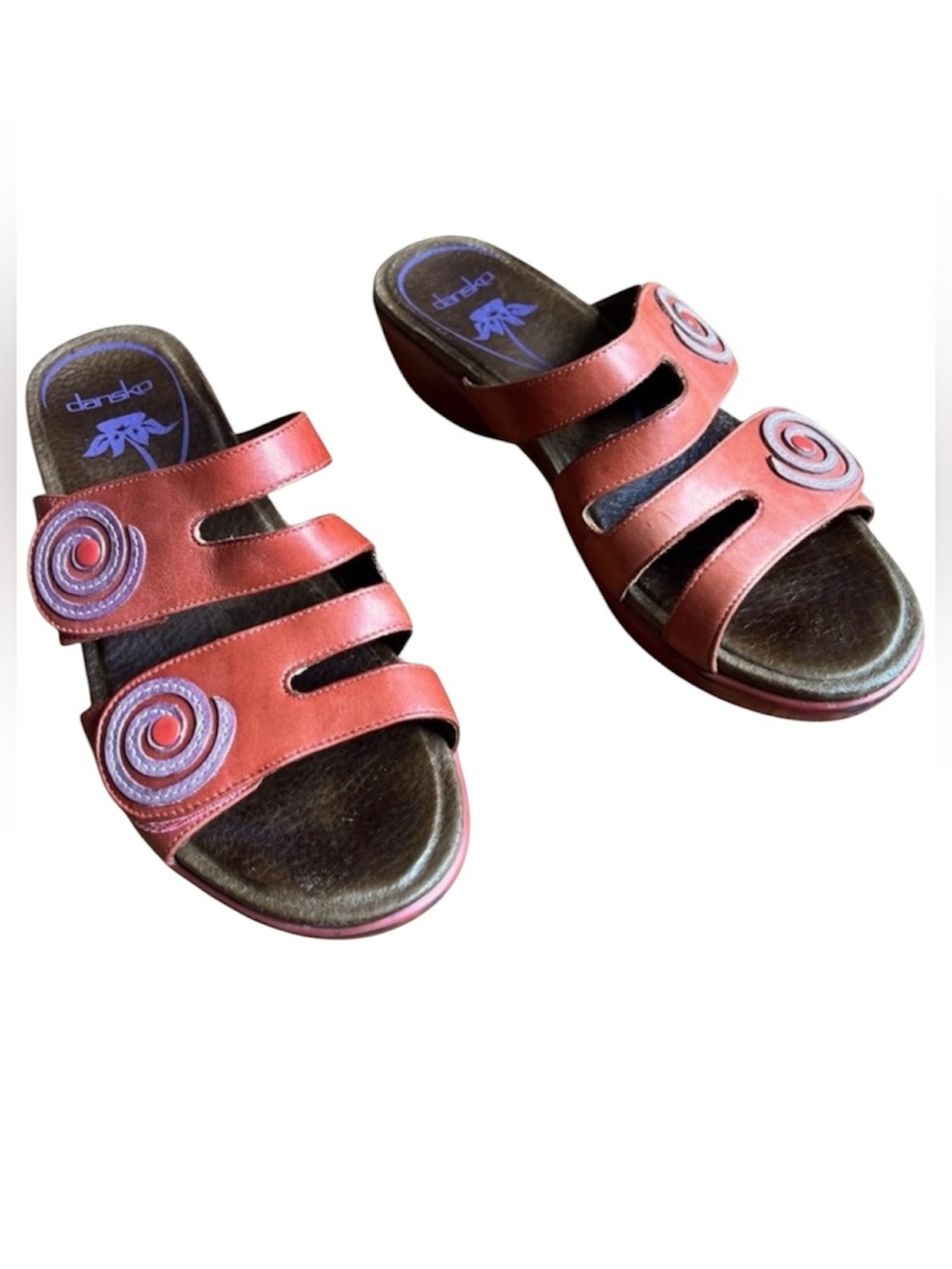Dansko platform slide sandals orange leather swirl 38 fits US 7.5 & 8